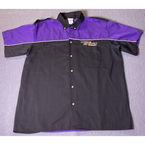 VTG Speed Zone Race Gear Black/Purple Embroidered Button Up Shirt Size XL